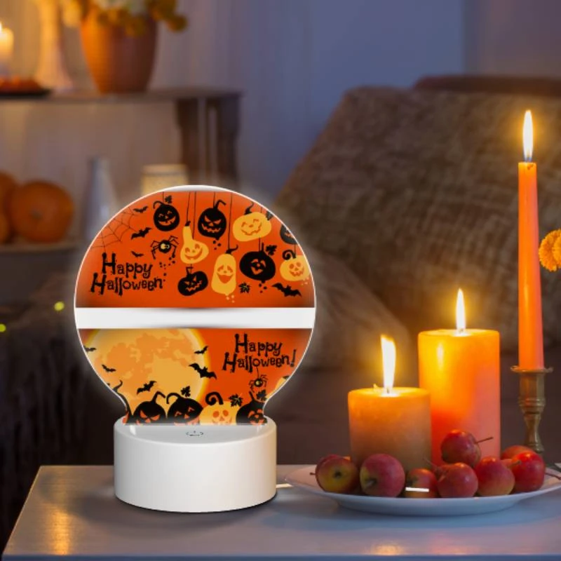 Round Acrylic Night Light, A Halloween card with a spider web and pumpkins. Round Acrylic Night Light, A Halloween Card With A Spider Web And Pumpkins. -Pattern Night Light 91ee9678ab4e9409e29a2c0f8d614fb4d8f25b9b