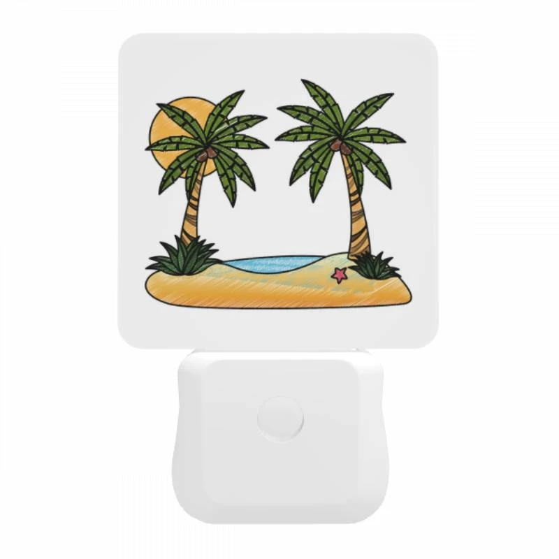 Night Light, A cartoon drawing of a tropical island with two palm trees and a sun. Night Light, A Cartoon Drawing Of A Tropical Island With Two Palm Trees And A Sun. -Pattern Night Light 921c6f7c3921c16f69e0daeacf60fbf5999bfb51