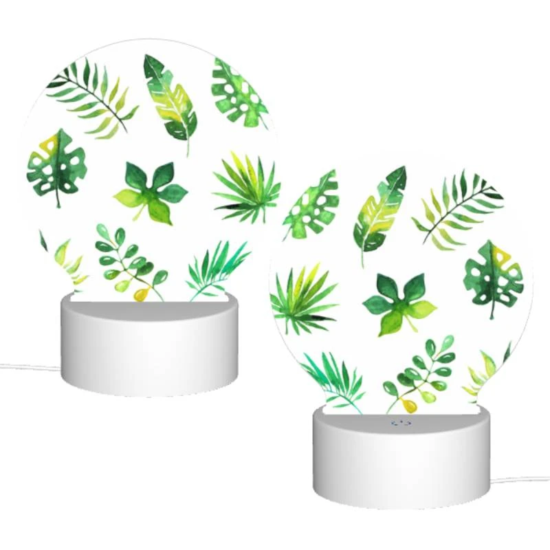 Round Acrylic Night Light, A collection of green leaves and plants. Round Acrylic Night Light, A Collection Of Green Leaves And Plants. -Pattern Night Light 92495a4284e1083af165a12ffc55d558f30bc2f2