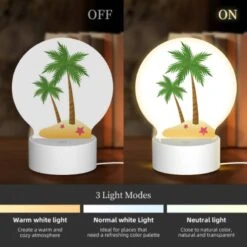 Round Acrylic Night Light, A Green Palm Tree On A Sandy Beach. 4 Round Acrylic Night Light, A Green Palm Tree On A Sandy Beach. -Pattern Night Light 929b3856137558cefdf1a608b31244e76aed3e26
