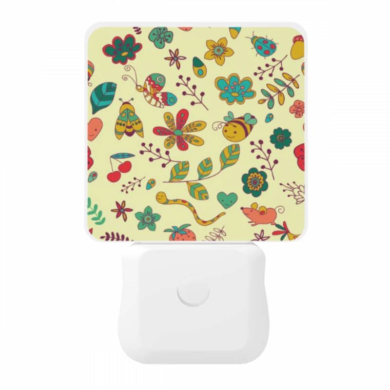 Night Light, A colorful pattern of flowers and leaves with a smiling face. Night Light, A Colorful Pattern Of Flowers And Leaves With A Smiling Face. -Pattern Night Light 930a695020b496820918e8f1d7a64d56a1050dab