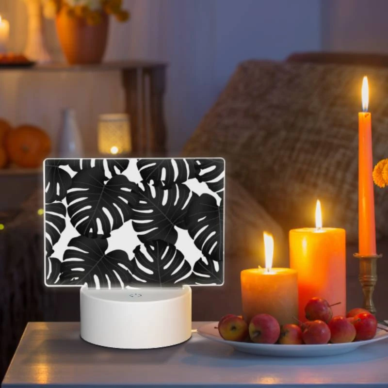 Rectangular Acrylic Night Light, A black and white photo of a bunch of leaves. Rectangular Acrylic Night Light, A Black And White Photo Of A Bunch Of Leaves. -Pattern Night Light 930f5ea865ffb3a0e190c8e62ce2449f60d500d6