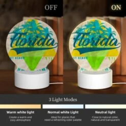 Round Acrylic Night Light, A Poster Advertising Florida As The Best Beach. 4 Round Acrylic Night Light, A Poster Advertising Florida As The Best Beach. -Pattern Night Light 93dff3f21d8cd1855bfeeec9bf737d94f04d22e8