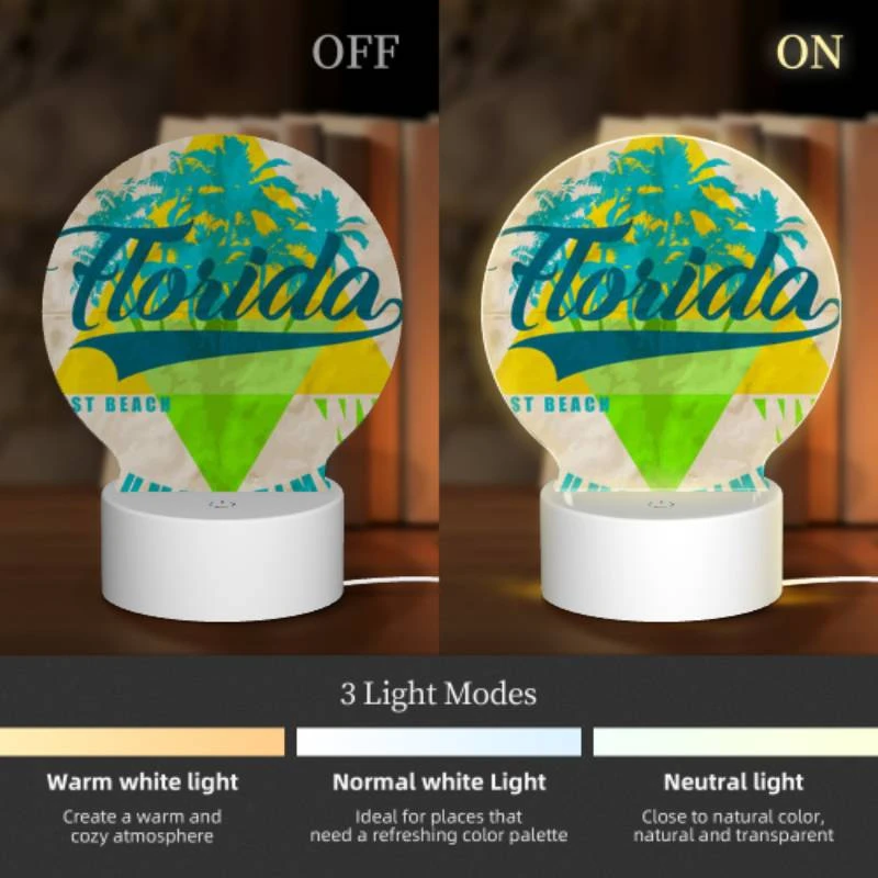 Round Acrylic Night Light, A poster advertising Florida as the best beach. Round Acrylic Night Light, A Poster Advertising Florida As The Best Beach. -Pattern Night Light 93dff3f21d8cd1855bfeeec9bf737d94f04d22e8