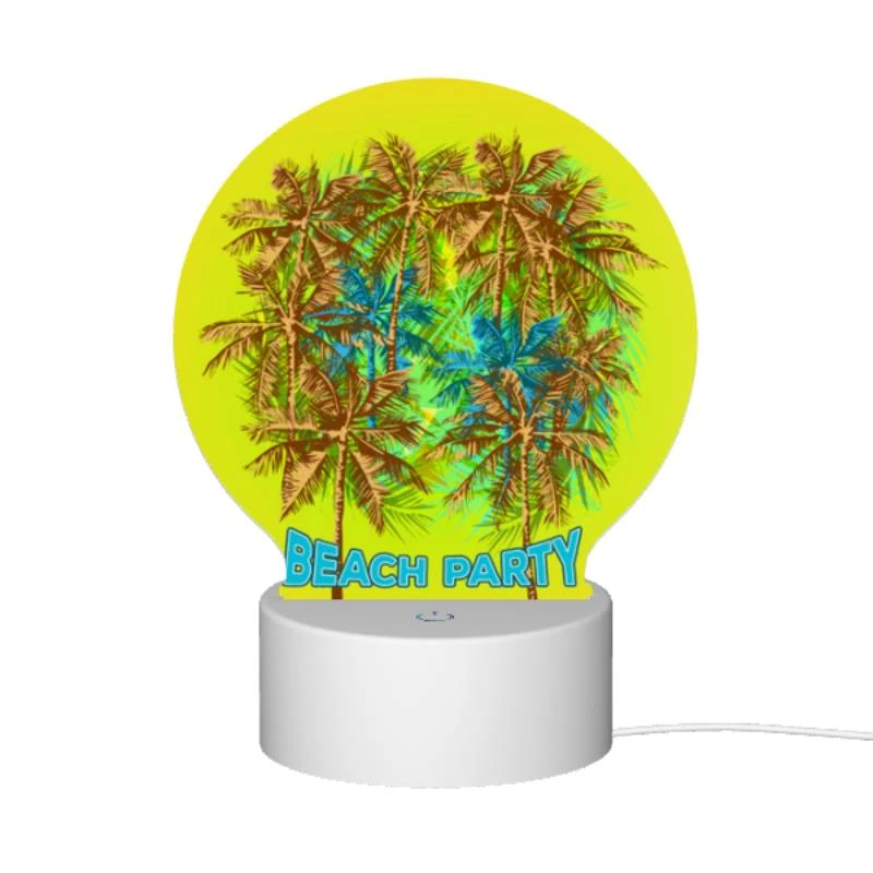 Round Acrylic Night Light, A colorful beach party logo with palm trees. Round Acrylic Night Light, A Colorful Beach Party Logo With Palm Trees. -Pattern Night Light 94696854eebcbe56feda6a079c2871f09cb17f58