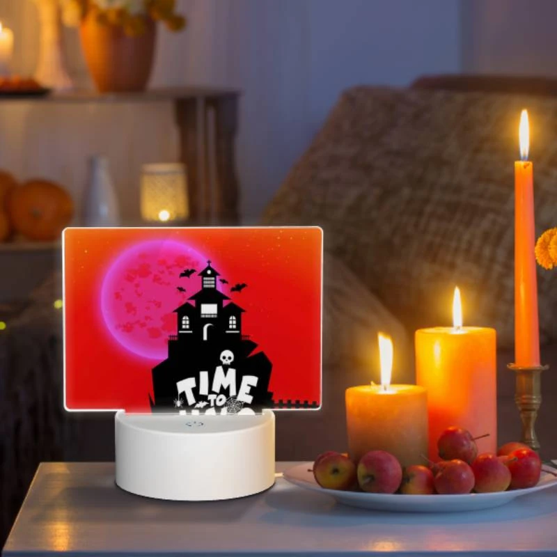 Rectangular Acrylic Night Light, A spooky house with a pumpkin on top and a skeleton on the side. Rectangular Acrylic Night Light, A Spooky House With A Pumpkin On Top And A Skeleton On The Side. -Pattern Night Light 946b6aba5895cebff349449e1ff8f890c85504e3