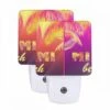 Night Light Set Of 2, Two Pictures Of Palm Trees With The Word Miami Written On Them.