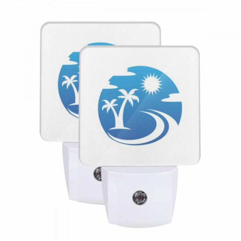 Night Light Set of 2, A blue and white logo of a sun and palm tree. Night Light Set Of 2, A Blue And White Logo Of A Sun And Palm Tree. -Pattern Night Light 95683920dc07a0d20fe9b87e1b6cdc5a844d7cdb