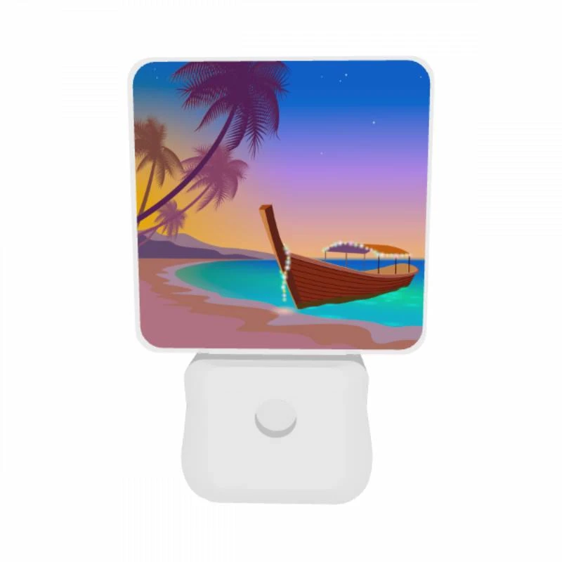 Night Light Set of 2, A boat is sitting on the beach at sunset. Night Light Set Of 2, A Boat Is Sitting On The Beach At Sunset. -Pattern Night Light 96037cddda523a02cac3bb90ce7d336feda9a187