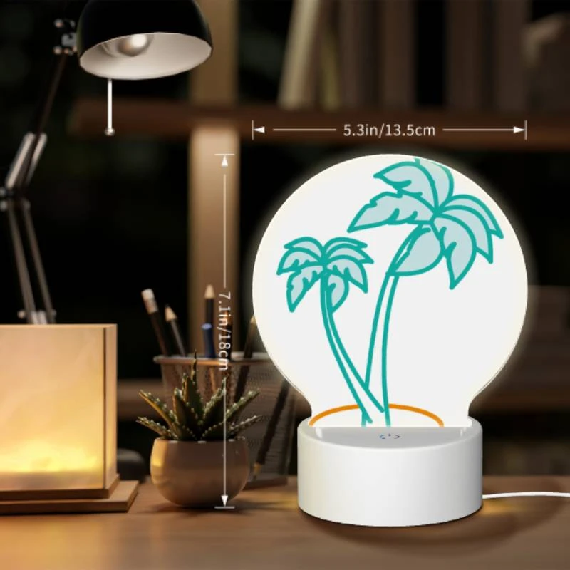 Round Acrylic Night Light, A green and blue palm tree with a blue trunk. Round Acrylic Night Light, A Green And Blue Palm Tree With A Blue Trunk. -Pattern Night Light 960f68ce90cbbcee4e62bfa6cf816c64df4d3f0e