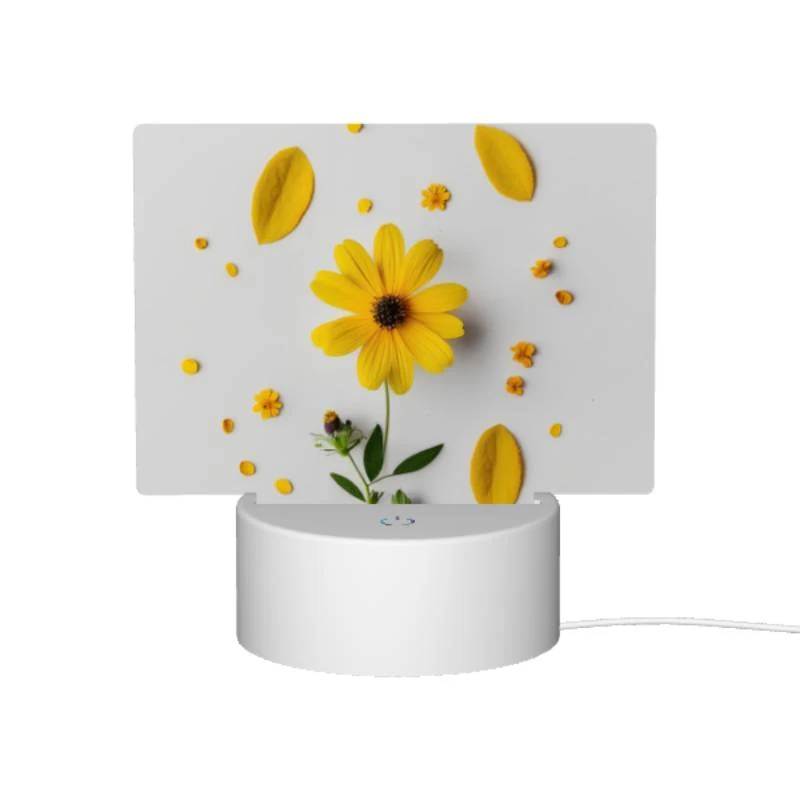 Rectangular Acrylic Night Light, A yellow flower with yellow petals and green leaves is placed on a white surface. Rectangular Acrylic Night Light, A Yellow Flower With Yellow Petals And Green Leaves Is Placed On A White Surface. -Pattern Night Light 964d54211eb8856c785251f69e9eb2a1e1e2a430