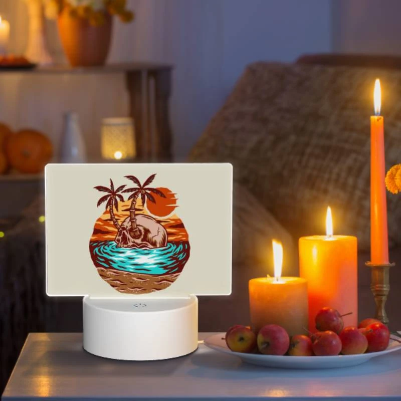 Rectangular Acrylic Night Light, A skeleton is sitting on a skull in the ocean. Rectangular Acrylic Night Light, A Skeleton Is Sitting On A Skull In The Ocean. -Pattern Night Light 977e0939ff71e84b177ce23325bac8c47dd4fc64