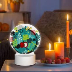 Round Acrylic Night Light, A Colorful Circle With A Bird And A Cherry Tree. 8 Round Acrylic Night Light, A Colorful Circle With A Bird And A Cherry Tree. -Pattern Night Light 97cc69e1249b41bf8299274bca2b444fd1a0829c