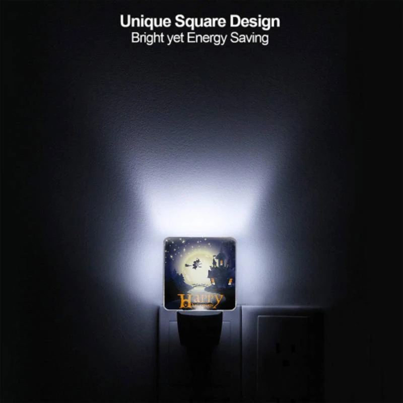 Night Light Set of 2, A witch on a broom flies over a castle during a Halloween celebration. Night Light Set Of 2, A Witch On A Broom Flies Over A Castle During A Halloween Celebration. -Pattern Night Light 983dfb186b2cd3e814c4ed3f9af334e0386327a0