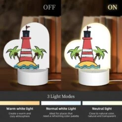 Love Acrylic Night Light, A Lighthouse Is Surrounded By Palm Trees And A Sandy Beach. -Pattern Night Light 99c402486aa9ceb15323b55bc066915f228043f6