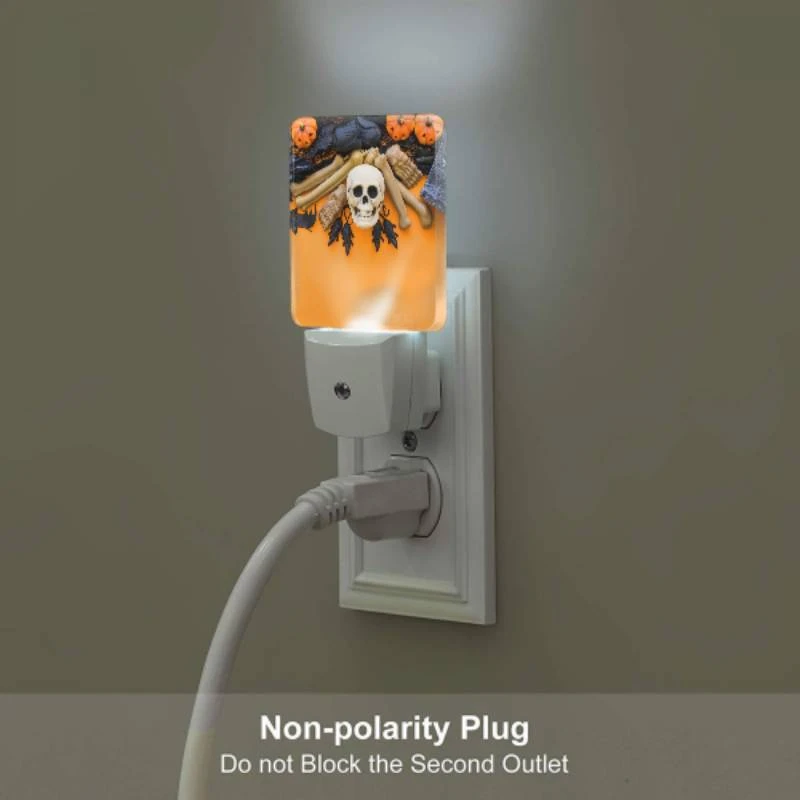 Night Light Set of 2, A skeleton and a skull are on a table with a bat and a book. Night Light Set Of 2, A Skeleton And A Skull Are On A Table With A Bat And A Book. -Pattern Night Light 99cc2dbecf5e13bbd35958f4517f72219c32f309