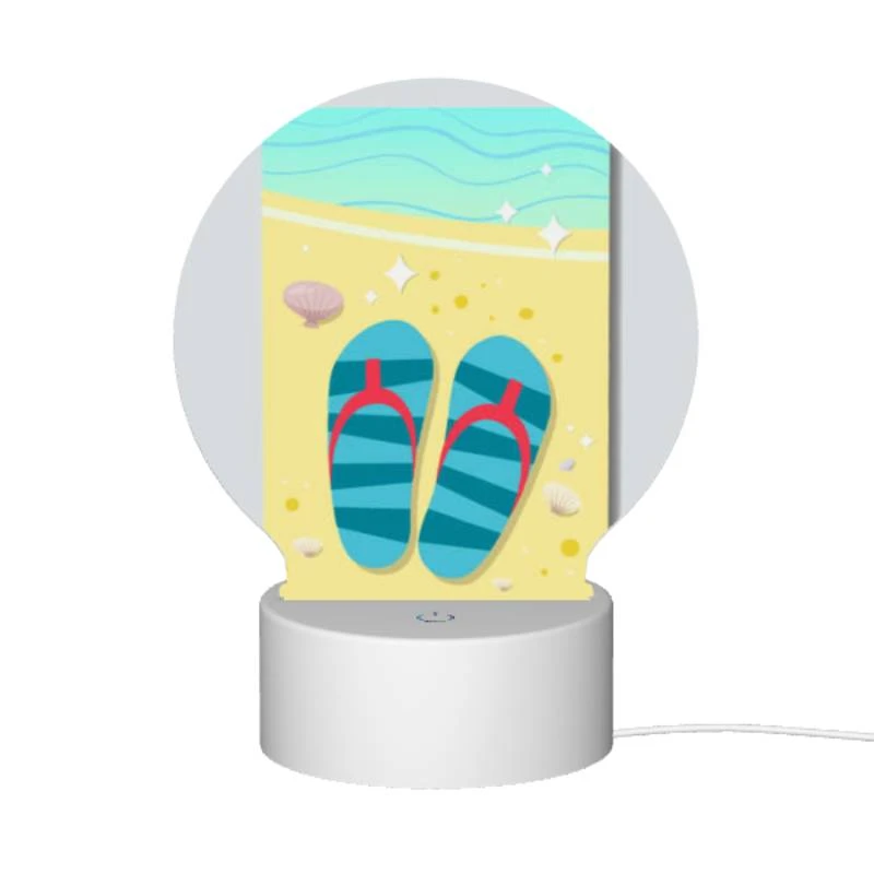 Round Acrylic Night Light, A pair of blue and red flip flops are placed on a sandy beach. Round Acrylic Night Light, A Pair Of Blue And Red Flip Flops Are Placed On A Sandy Beach. -Pattern Night Light 9a66d43b11919dcf77c8db0530f3af21cd8b8745