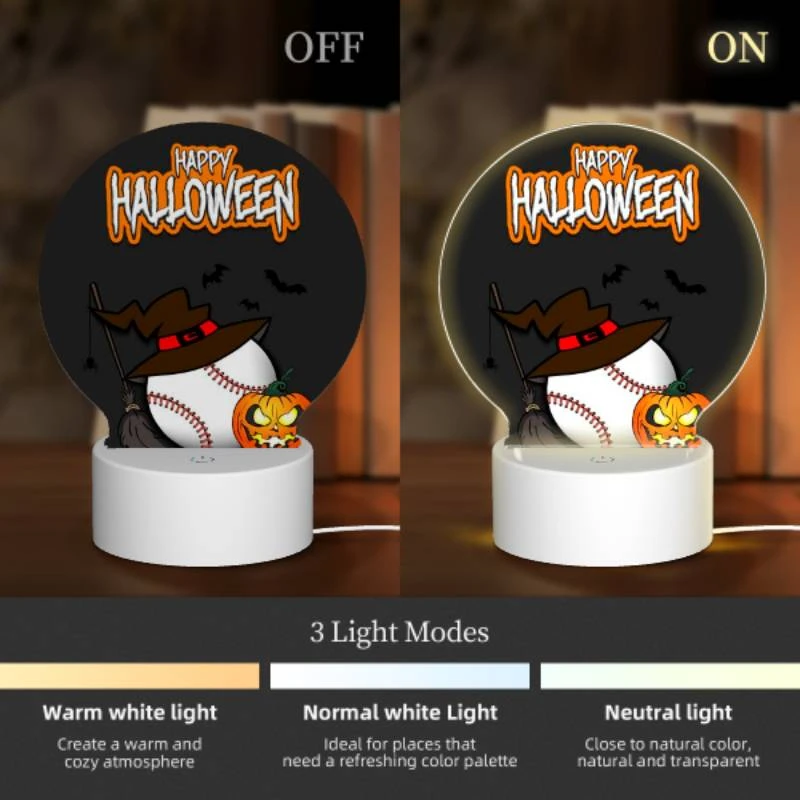Round Acrylic Night Light, A baseball with a bat and a pumpkin on it. Round Acrylic Night Light, A Baseball With A Bat And A Pumpkin On It. -Pattern Night Light 9c9a2b5d19bf92f897d8a466b96c60564de155ca