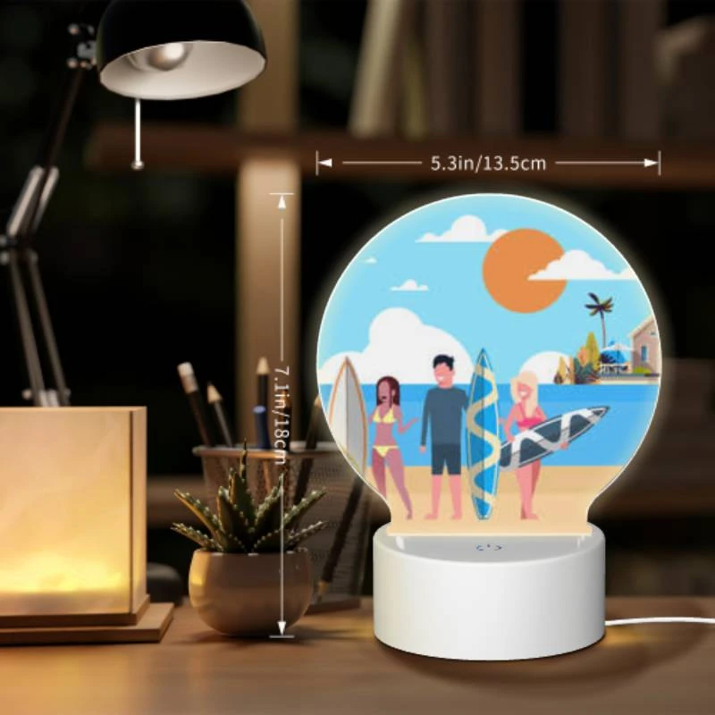 Round Acrylic Night Light, Three people are standing on a beach with their surfboards. Round Acrylic Night Light, Three People Are Standing On A Beach With Their Surfboards. -Pattern Night Light 9d001a668eeae6169d891b64d984cea2dfd389e6