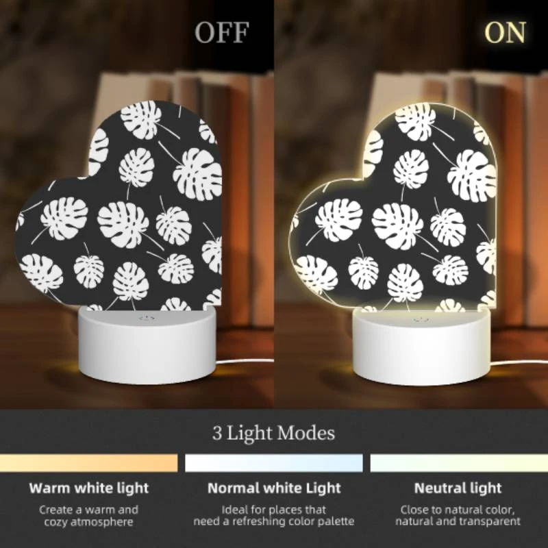 Love Acrylic Night Light, A pattern of white leaves on a black background. Love Acrylic Night Light, A Pattern Of White Leaves On A Black Background. -Pattern Night Light 9d7bf493387946dde87b0c15036ba40fed9d2c48