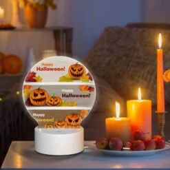 Round Acrylic Night Light, Two Banners With Pumpkins And Leaves On Them -Pattern Night Light 9da904934a783f07889559f7b9baa4c8d436e761