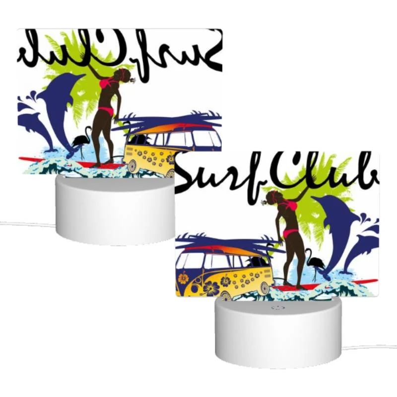 Rectangular Acrylic Night Light, A woman is surfing on a surfboard in front of a yellow and blue van. Rectangular Acrylic Night Light, A Woman Is Surfing On A Surfboard In Front Of A Yellow And Blue Van. -Pattern Night Light 9dd6f66fce3a7a7c2b81dd7393492da2e1af9eb2