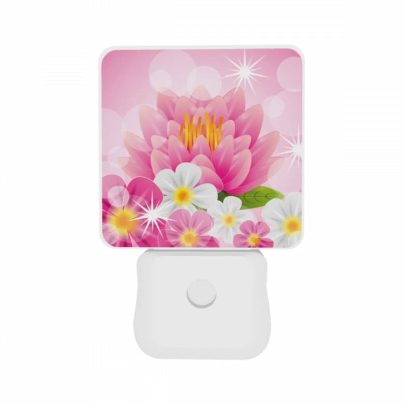 Night Light Set of 2, A pink flower with yellow center and white petals. Night Light Set Of 2, A Pink Flower With Yellow Center And White Petals. -Pattern Night Light 9e925a16d4988de9e6dc02bca8932c6ae0d6e3dd