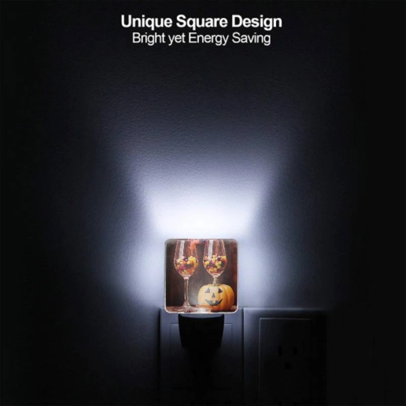 Night Light, A pumpkin is sitting next to two wine glasses filled with candy. Night Light, A Pumpkin Is Sitting Next To Two Wine Glasses Filled With Candy. -Pattern Night Light 9eb95b29b5dd950dd6cd41c654d9a8e1a29d55e9