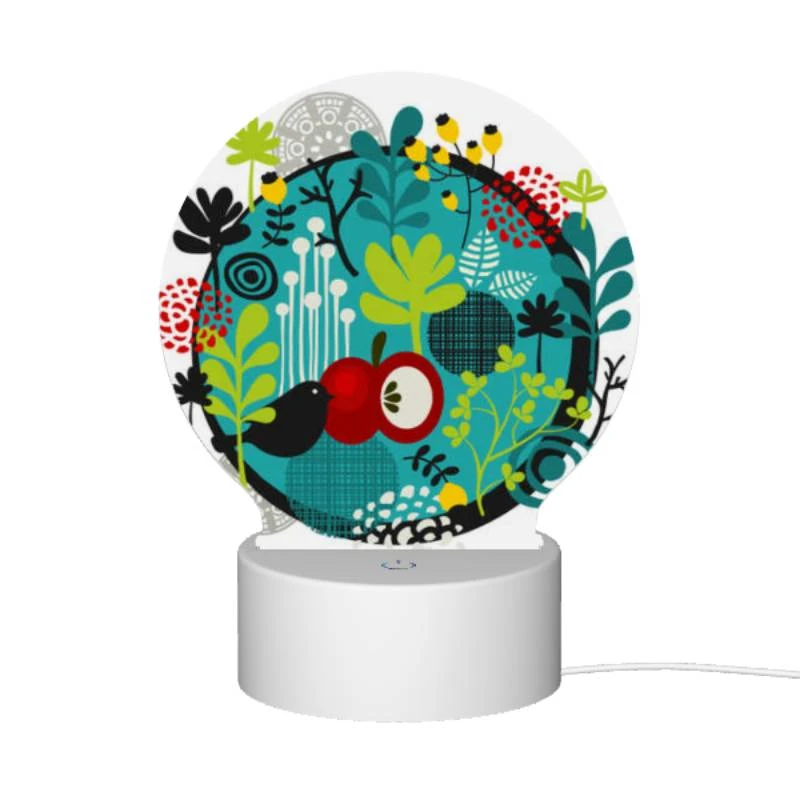 Round Acrylic Night Light, A colorful circle with a bird and a cherry tree. Round Acrylic Night Light, A Colorful Circle With A Bird And A Cherry Tree. -Pattern Night Light 9f296396950751c6fccfce5d6c32257de87b2f7c