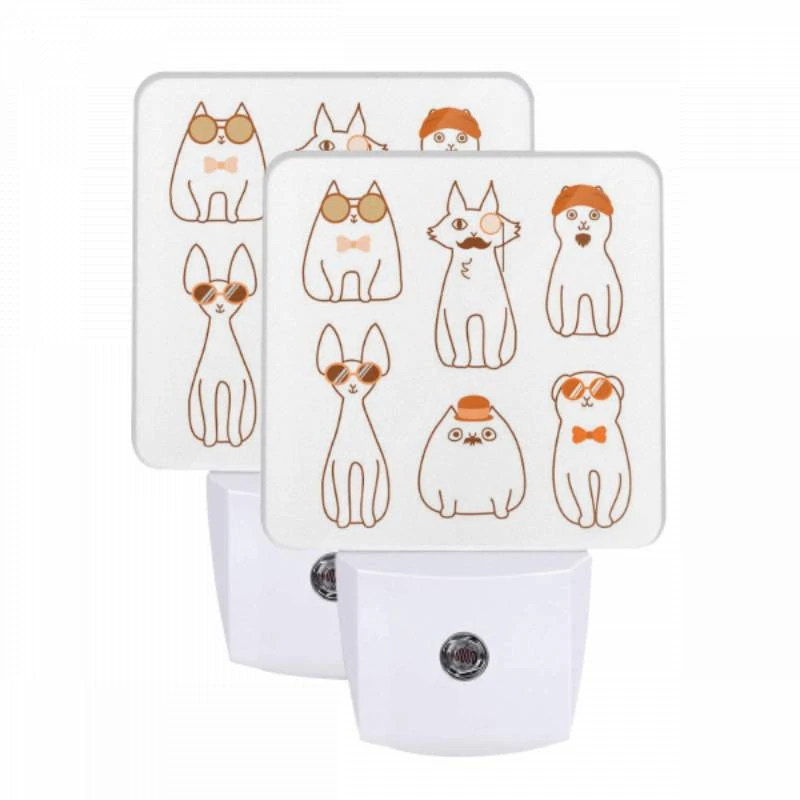 Night Light Set of 2, A collection of cartoon cats wearing sunglasses and hats. Night Light Set Of 2, A Collection Of Cartoon Cats Wearing Sunglasses And Hats. -Pattern Night Light a02e47b67f02f137b1246523312a06cce67938a3