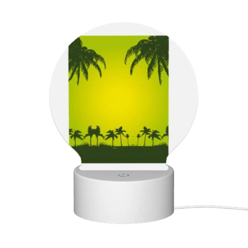 Round Acrylic Night Light, A green and yellow sunset with palm trees in the background. Round Acrylic Night Light, A Green And Yellow Sunset With Palm Trees In The Background. -Pattern Night Light a16e0ad892280559910ea0b3d98f3e2d2842c563