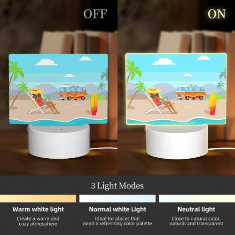 Rectangular Acrylic Night Light, A woman is sitting on a beach chair with a laptop Rectangular Acrylic Night Light, A Woman Is Sitting On A Beach Chair With A Laptop -Pattern Night Light a1f496a44cb72fa3bf89c151ebe42894bf1cc5a4