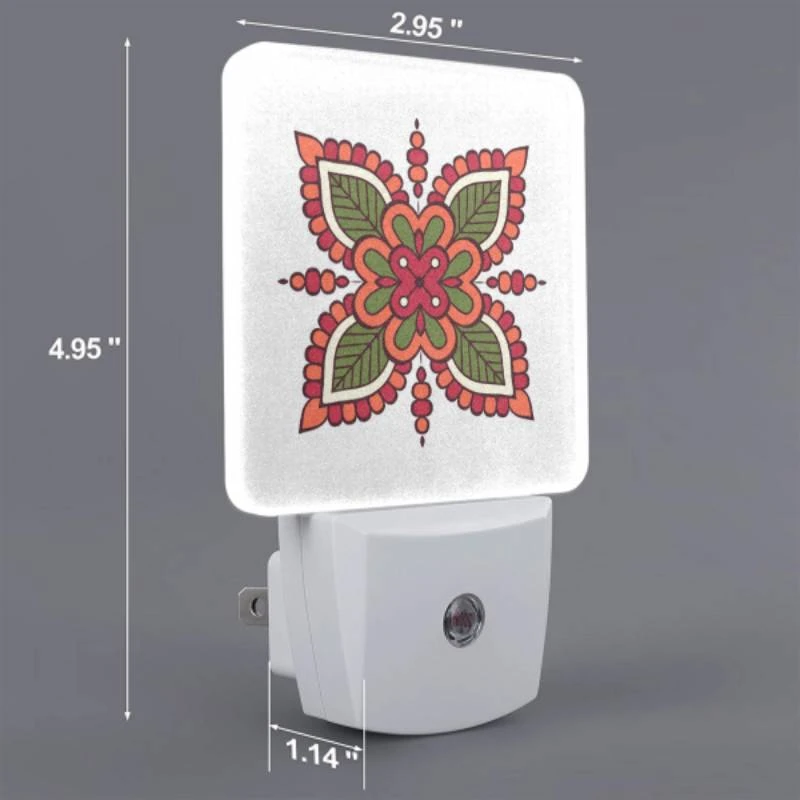 Night Light Set of 2, A colorful flower with green leaves and red accents. Night Light Set Of 2, A Colorful Flower With Green Leaves And Red Accents. -Pattern Night Light a258cfe09eea6ab3a965e7c27403dc0ddf6d6a31