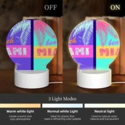 Round Acrylic Night Light, A Colorful Beach Sign That Says "Beach Miami.". 4 Round Acrylic Night Light, A Colorful Beach Sign That Says "Beach Miami.". -Pattern Night Light a25ed1b2ffbfff701856fcd0204ecef290b5246d