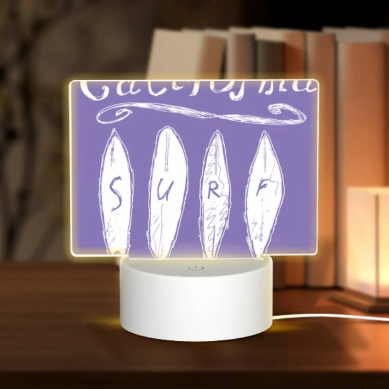 Rectangular Acrylic Night Light, A purple drawing of a surfboard with the word surf on it. Rectangular Acrylic Night Light, A Purple Drawing Of A Surfboard With The Word Surf On It. -Pattern Night Light a34ba6bccf197020bf5b78f2223819564934bb32