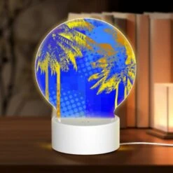 Round Acrylic Night Light, Two Palm Trees In Front Of A Blue Sky.