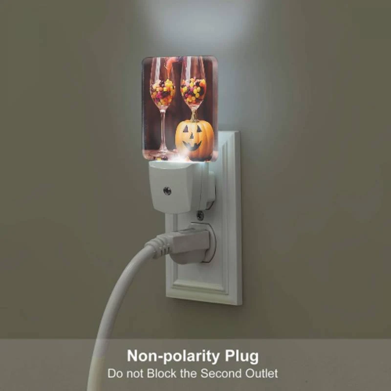 Night Light, A pumpkin is sitting next to two wine glasses filled with candy. Night Light, A Pumpkin Is Sitting Next To Two Wine Glasses Filled With Candy. -Pattern Night Light a381b5f8f4de762b9030d24c7c8538d94c9adc6a