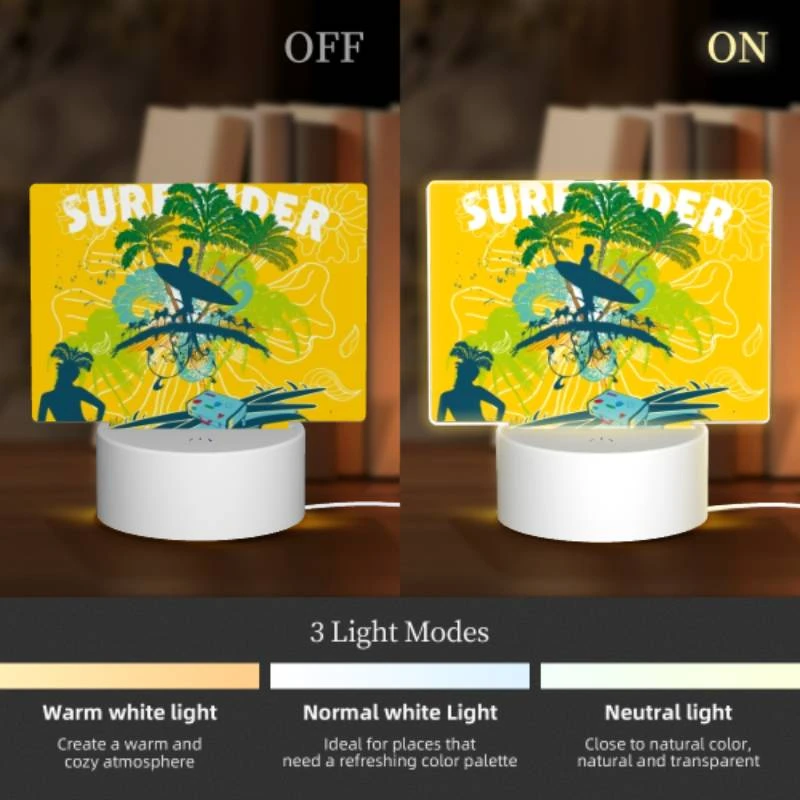 Rectangular Acrylic Night Light, A woman is standing in front of a surfboard Rectangular Acrylic Night Light, A Woman Is Standing In Front Of A Surfboard -Pattern Night Light a398e0fb2bff1ede70e5d933a093d62c32b15d64