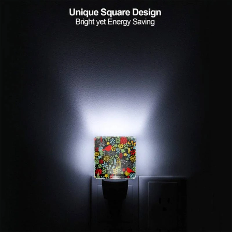 Night Light Set of 2, A colorful bird pattern with red birds and yellow flowers. Night Light Set Of 2, A Colorful Bird Pattern With Red Birds And Yellow Flowers. -Pattern Night Light a40daa56d3feaede5397762686c8c1cb6f50b114