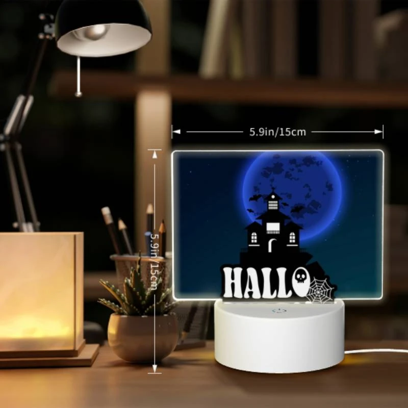 Rectangular Acrylic Night Light, A spooky Halloween scene with a haunted house and a moon in the background. Rectangular Acrylic Night Light, A Spooky Halloween Scene With A Haunted House And A Moon In The Background. -Pattern Night Light a4824c6974c385aedb732c7ef2cf340ad6ee612e