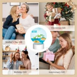 Round Acrylic Night Light, A Cartoon Image Of A Palm Tree On A Small Island In The Ocean. 9 Round Acrylic Night Light, A Cartoon Image Of A Palm Tree On A Small Island In The Ocean. -Pattern Night Light a4886c4747b8f59a6cbf9481c7389a6aedb9a634