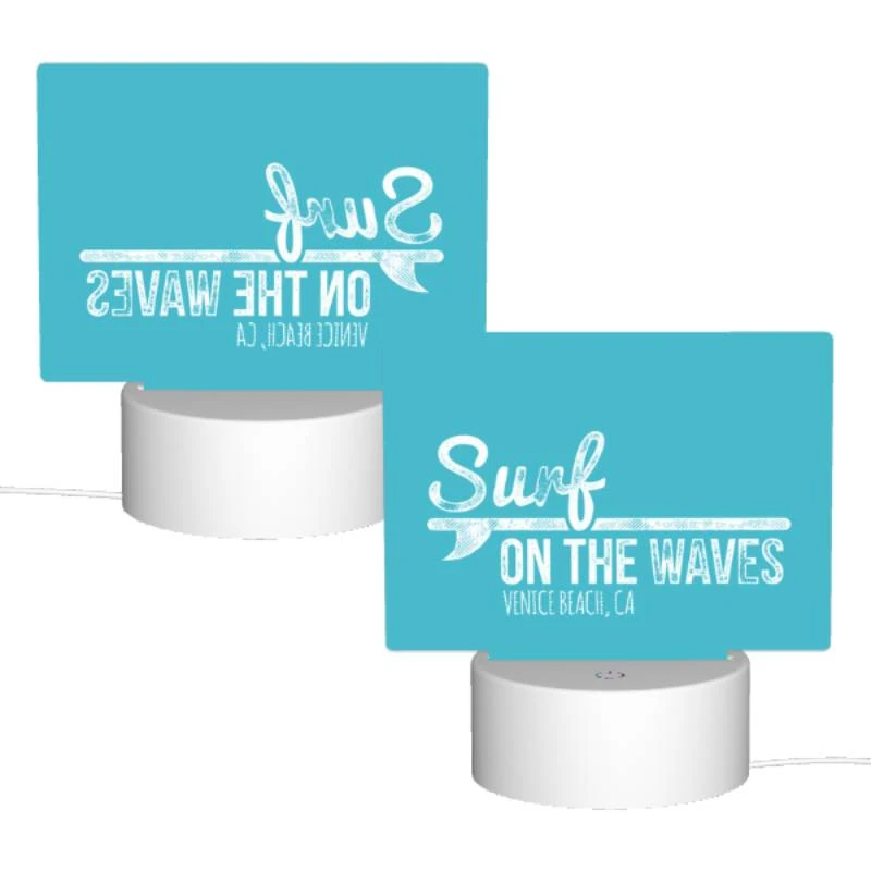 Rectangular Acrylic Night Light, A blue sign that says "Surf on the waves" with a picture of a surfboard. Rectangular Acrylic Night Light, A Blue Sign That Says "Surf On The Waves" With A Picture Of A Surfboard. -Pattern Night Light a4d8fa01053cb967dd48e10e9beed5b742b0f62c