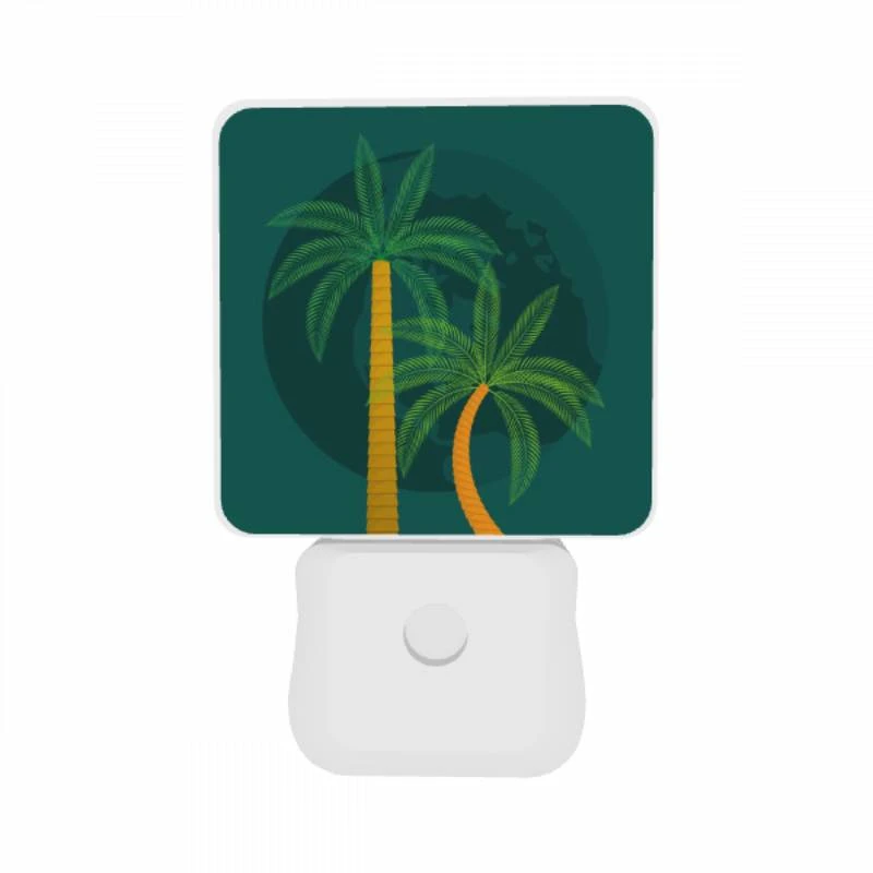 Night Light Set of 2, A green and yellow palm tree with a globe in the background. Night Light Set Of 2, A Green And Yellow Palm Tree With A Globe In The Background. -Pattern Night Light a4dcc02f4e5a303a6cb44f11fc8f269dccb38c87