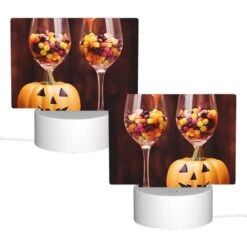 Rectangular Acrylic Night Light, A Pumpkin Is Sitting Next To Two Wine Glasses Filled With Candy. 3 Rectangular Acrylic Night Light, A Pumpkin Is Sitting Next To Two Wine Glasses Filled With Candy. -Pattern Night Light a4de8d24cf32729e6a05380e4e01cbfc54520ee6