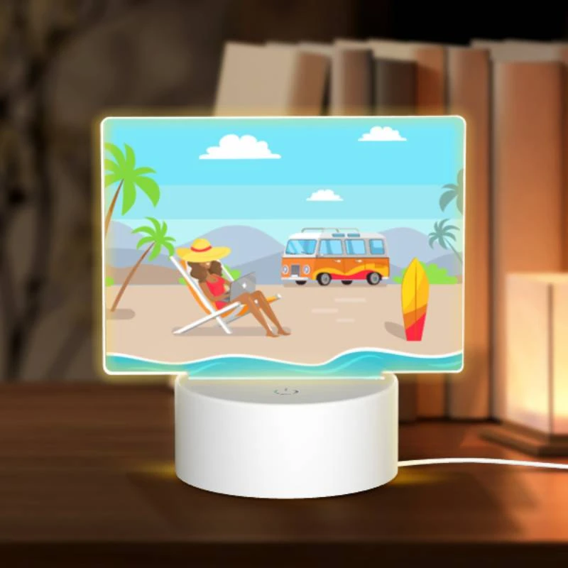 Rectangular Acrylic Night Light, A woman is sitting on a beach chair with a laptop Rectangular Acrylic Night Light, A Woman Is Sitting On A Beach Chair With A Laptop -Pattern Night Light a56febbd5182af0a341d3b161e126e15a95b4398