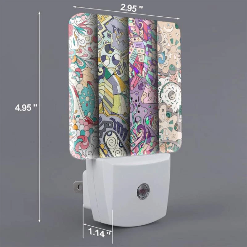 Night Light Set of 2, Four colorful designs are displayed in a row. Night Light Set Of 2, Four Colorful Designs Are Displayed In A Row. -Pattern Night Light a5d68a1bd9906ef135b492fe1a63b7956587e423