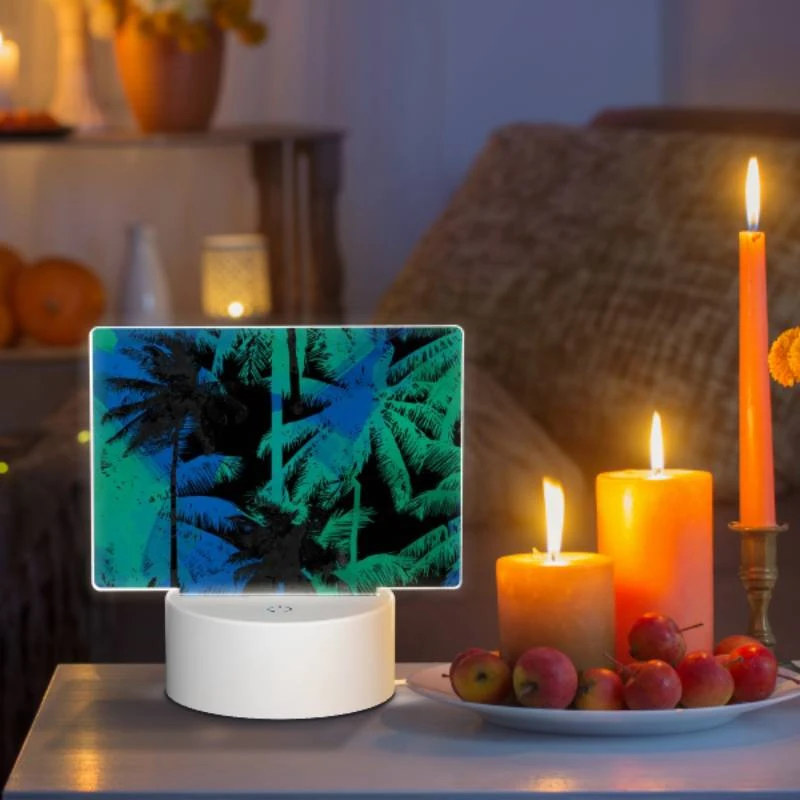 Rectangular Acrylic Night Light, A blue and green painting of palm trees. Rectangular Acrylic Night Light, A Blue And Green Painting Of Palm Trees. -Pattern Night Light a5dca3f9a41455a8e644cee8a29a369f6953c856