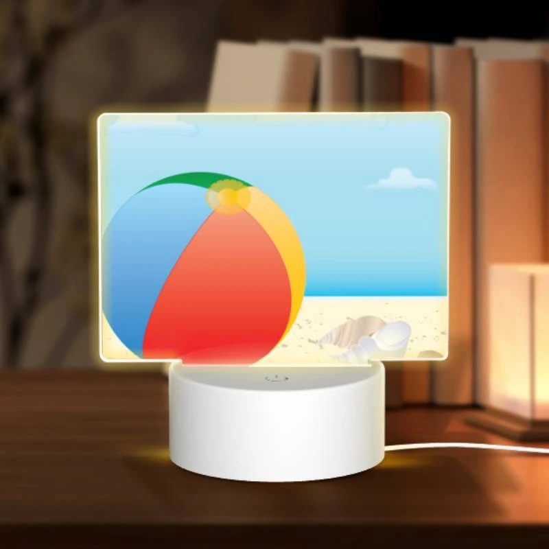 Rectangular Acrylic Night Light, A colorful beach ball is sitting on a sandy beach. Rectangular Acrylic Night Light, A Colorful Beach Ball Is Sitting On A Sandy Beach. -Pattern Night Light a63b9503f6cd00db9f5ca012a8348bbed428df67