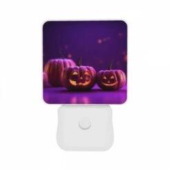 Night Light Set Of 2, Two Pumpkins With Faces Drawn On Them Sit On A Purple Background. 10 Night Light Set Of 2, Two Pumpkins With Faces Drawn On Them Sit On A Purple Background. -Pattern Night Light a6ae451592440e0a6a79bf1d2d1b66771c0a1c5a