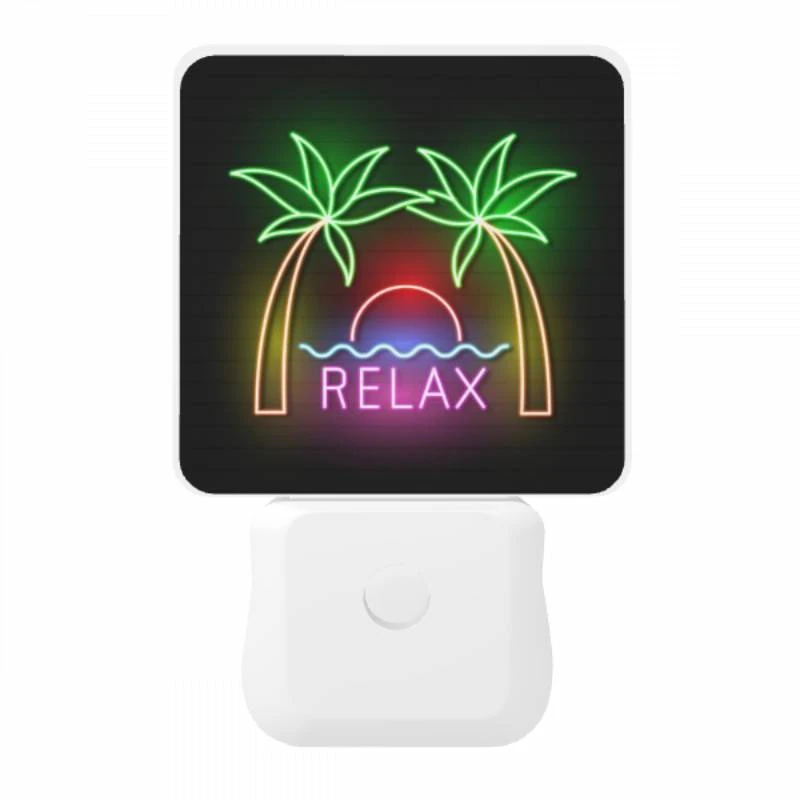 Night Light, A neon sign with palm trees and the word "Relax" on it. Night Light, A Neon Sign With Palm Trees And The Word "Relax" On It. -Pattern Night Light a7060fe1e394352758189a40a88f3e1fd83557a8